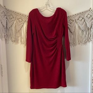 Jessica Howard Red Metallic Cocktail Long Sleeve Dress Petite Size 14P NEW